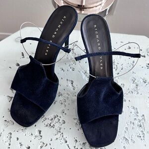 Richard Tyler Midnight Blue Heels Strap Leather suade Navy Blue